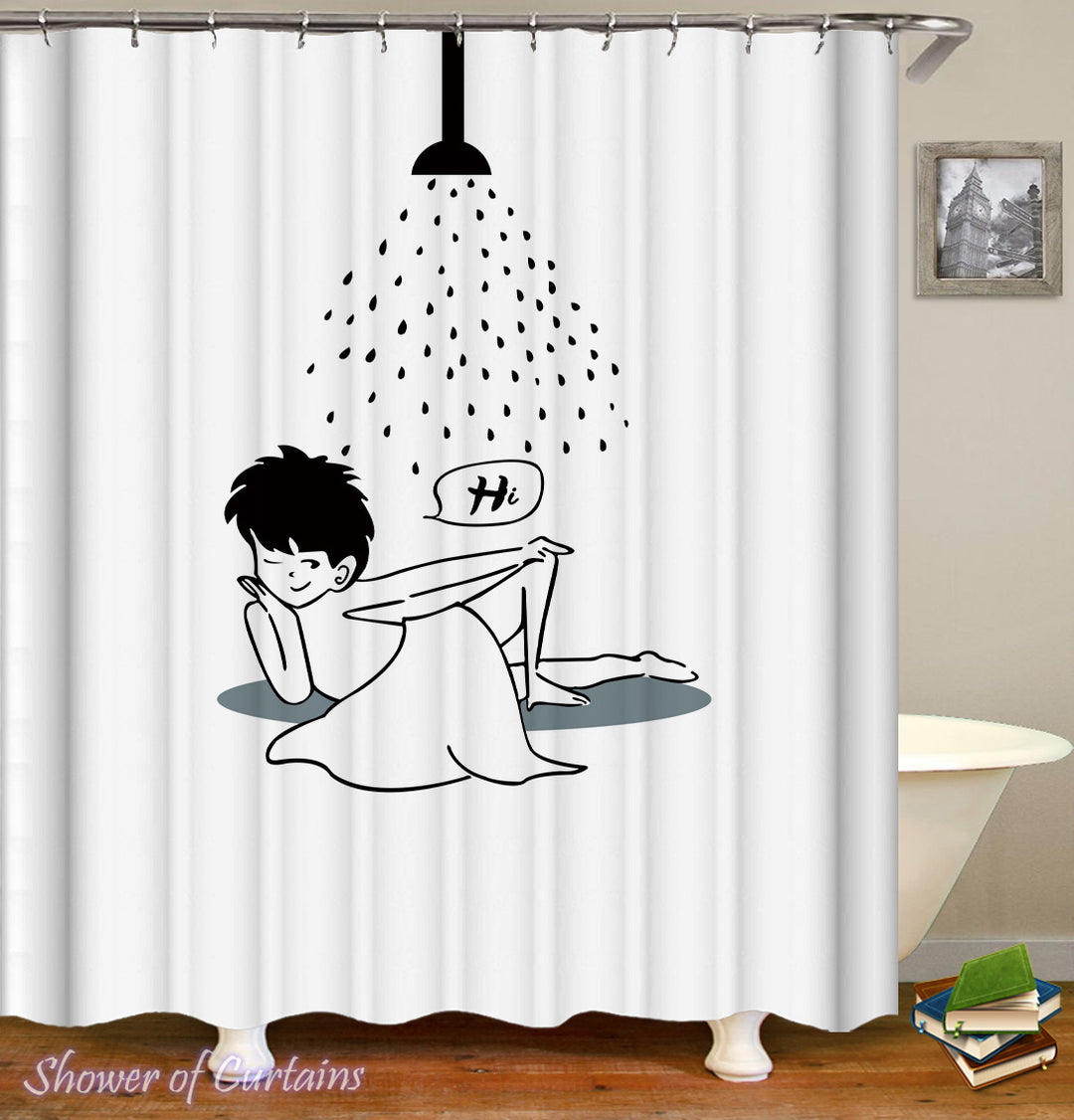 Cool Shower Curtains of Hi Black And White Drawing Shower Curtain