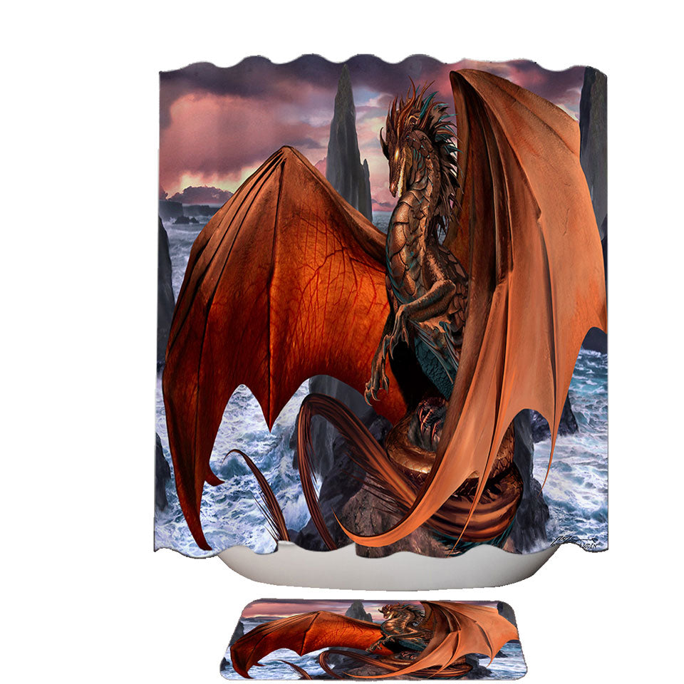 Coppervein Fantasy Creature Ocean Rocks Dragon Shower Curtain