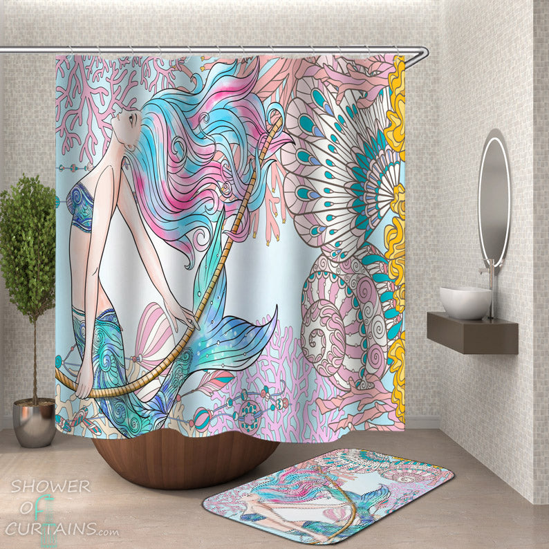 Coral and Mermaid Shower Curtain