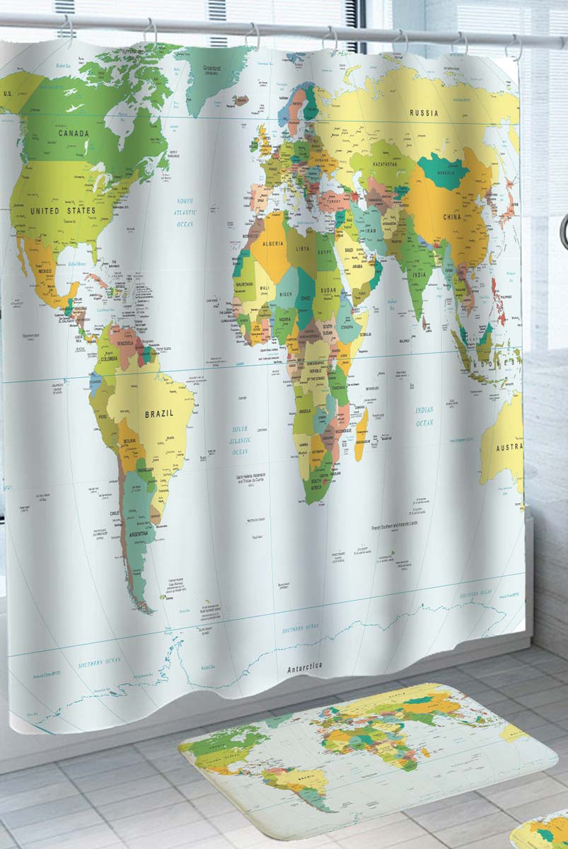 Countries World Map Shower Curtain