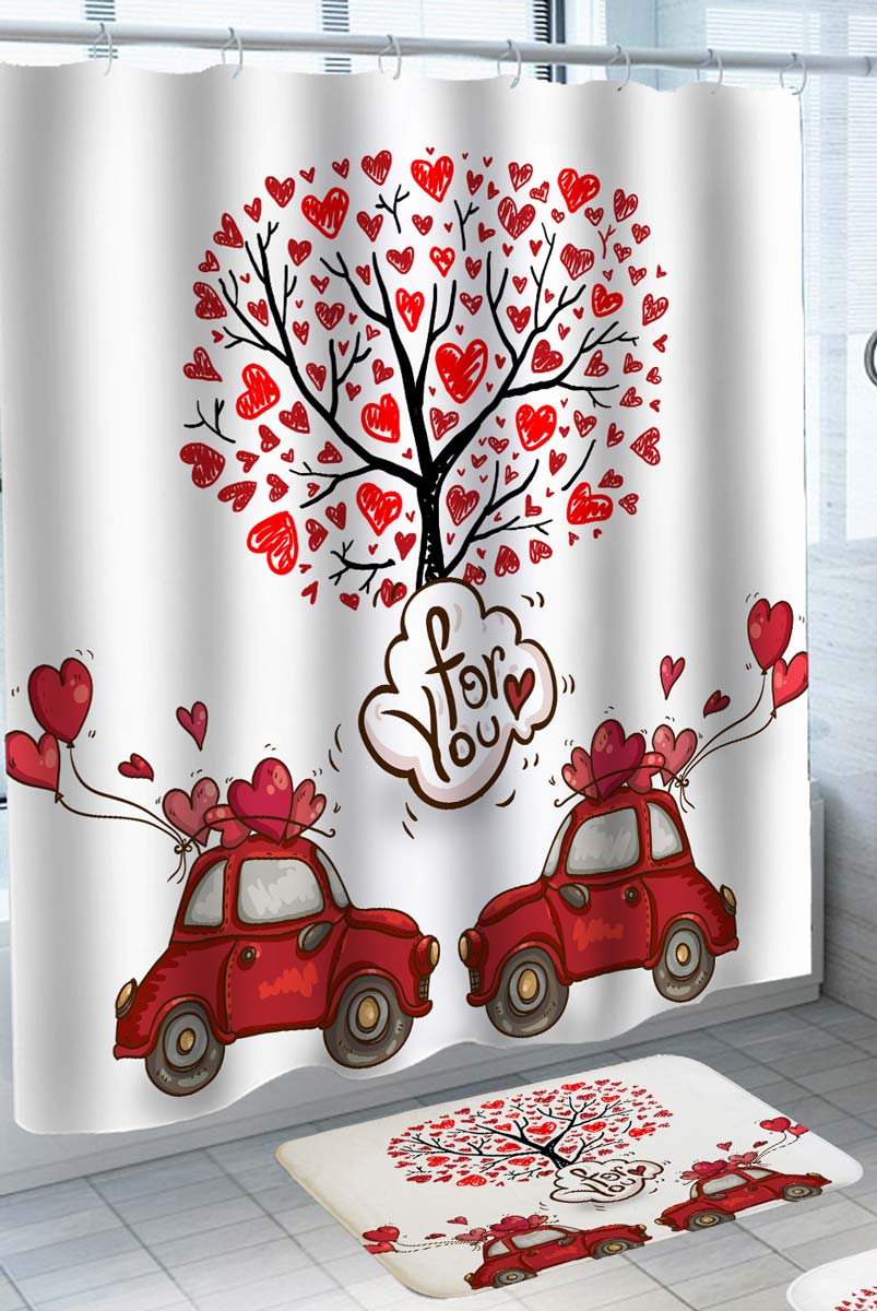 Couples Design Shower Curtainwith Hearts for You