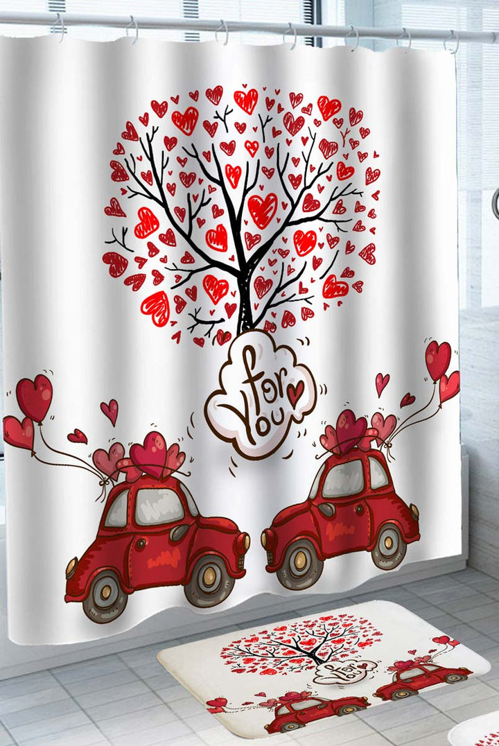 Couples Design Shower Curtainwith Hearts for You