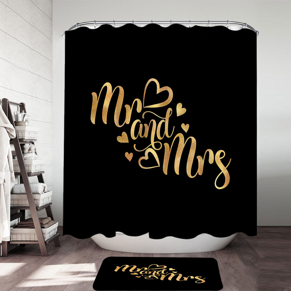 Couples Romantic Shower Curtains Mr and Mrs