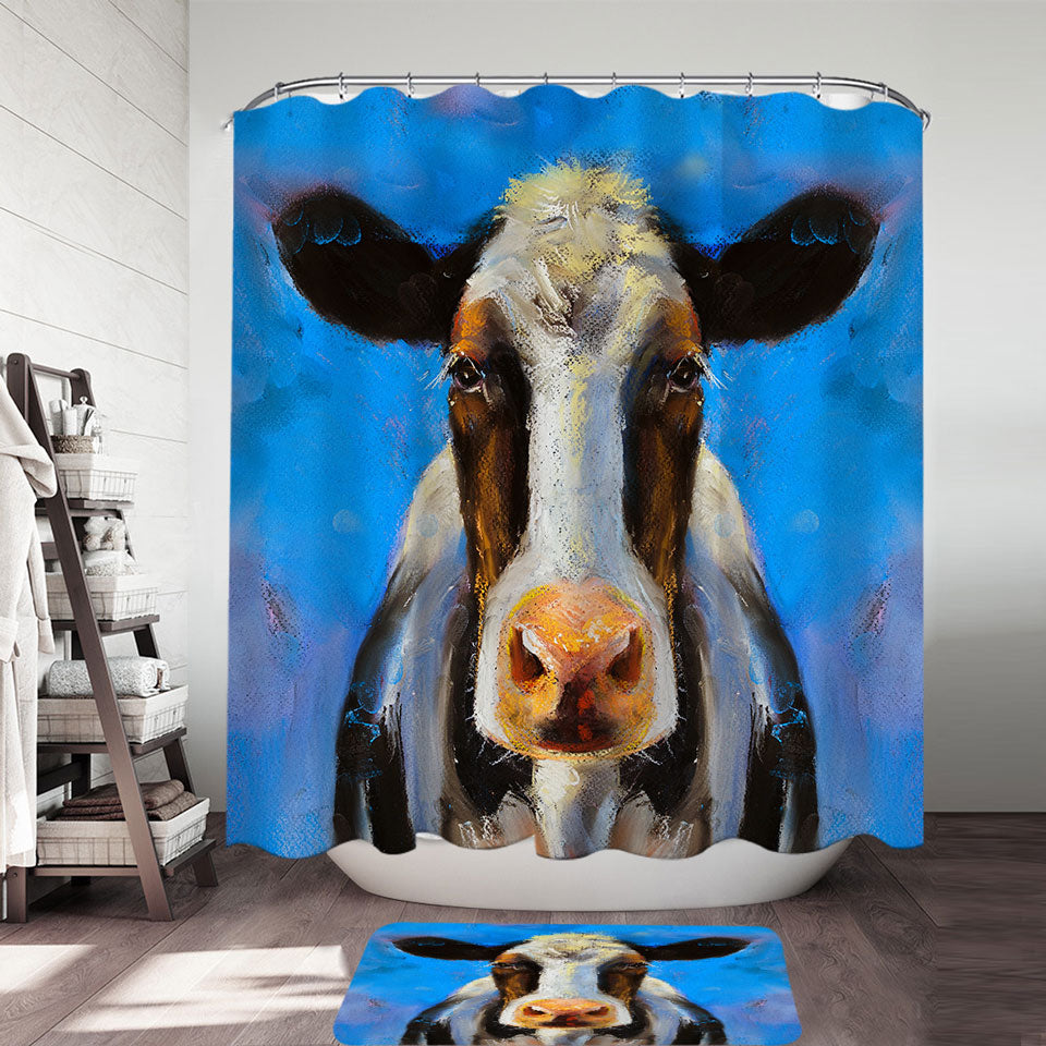 Cow Shower Curtain Art Painting Black and White Cow
