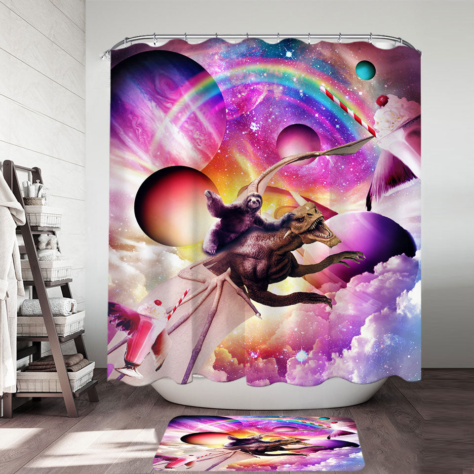 Crazy Cool Space Sloth Riding Dragon Shower Curtain