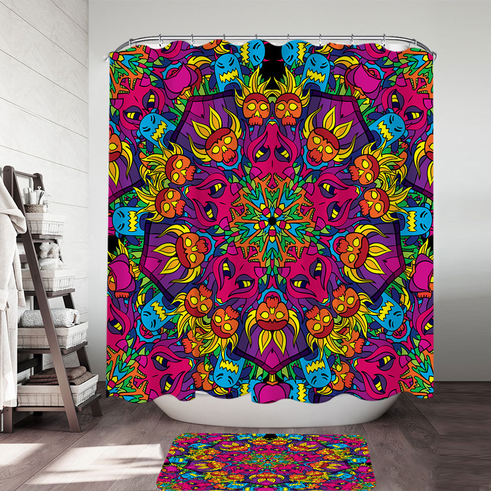 Crazy Purplish Demons Mandala Shower Curtain