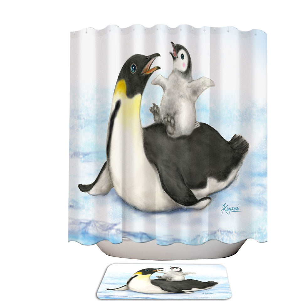 Cute Animal Art Drawings Penguins Bathroom Shower Curtains