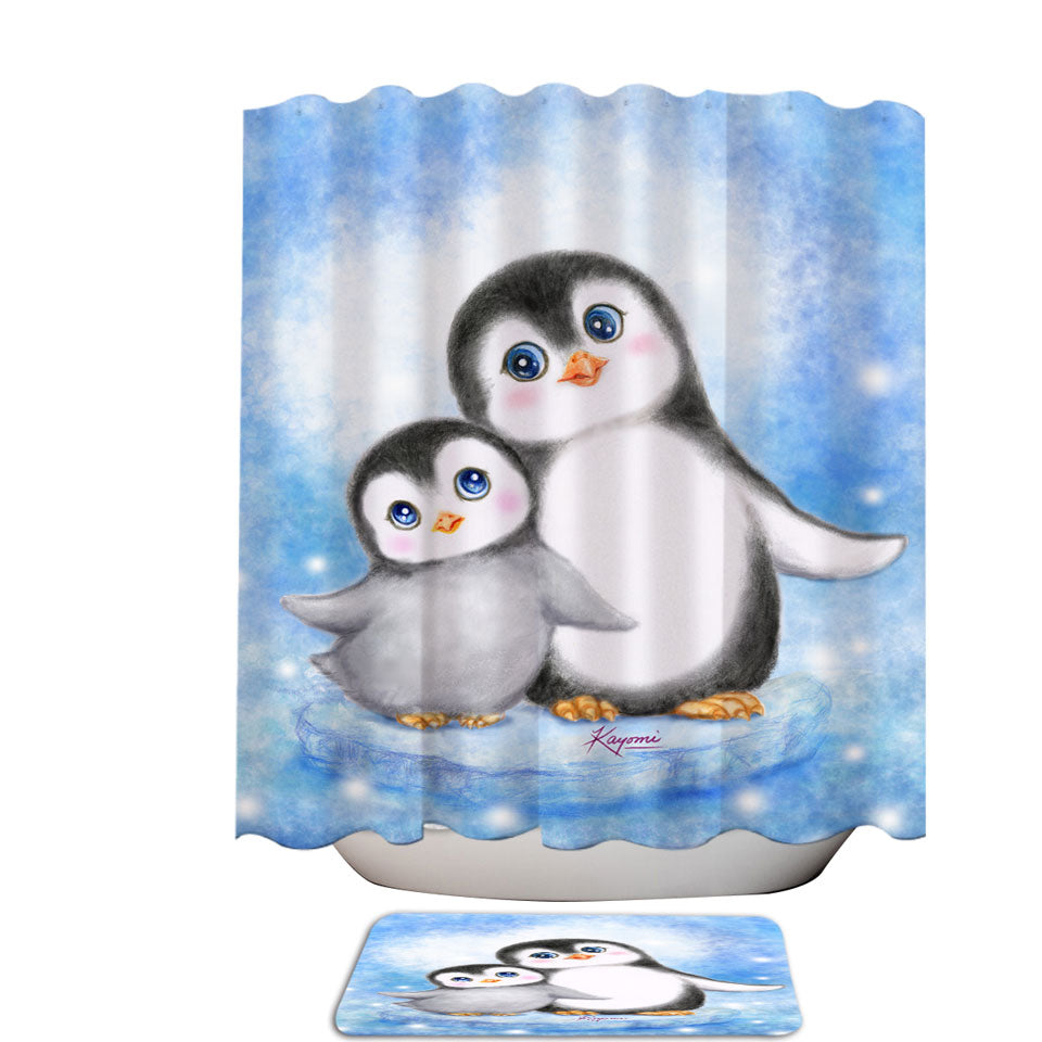 Cute Animal Art Drawings Penguins Shower Curtain