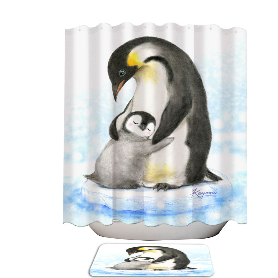 Cute Animal Art Drawings Penguins Shower Curtain