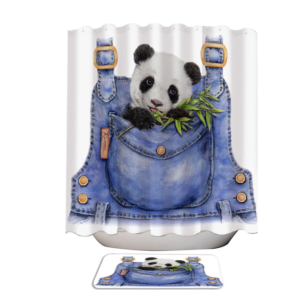 Cute Animal Drawing Panda Shower Curtains for Kids Bathroom