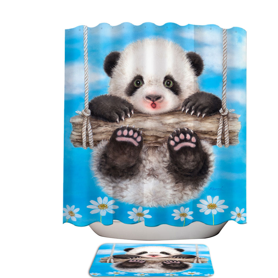 Cute Animal Drawing Panda Swing Shower Curtain