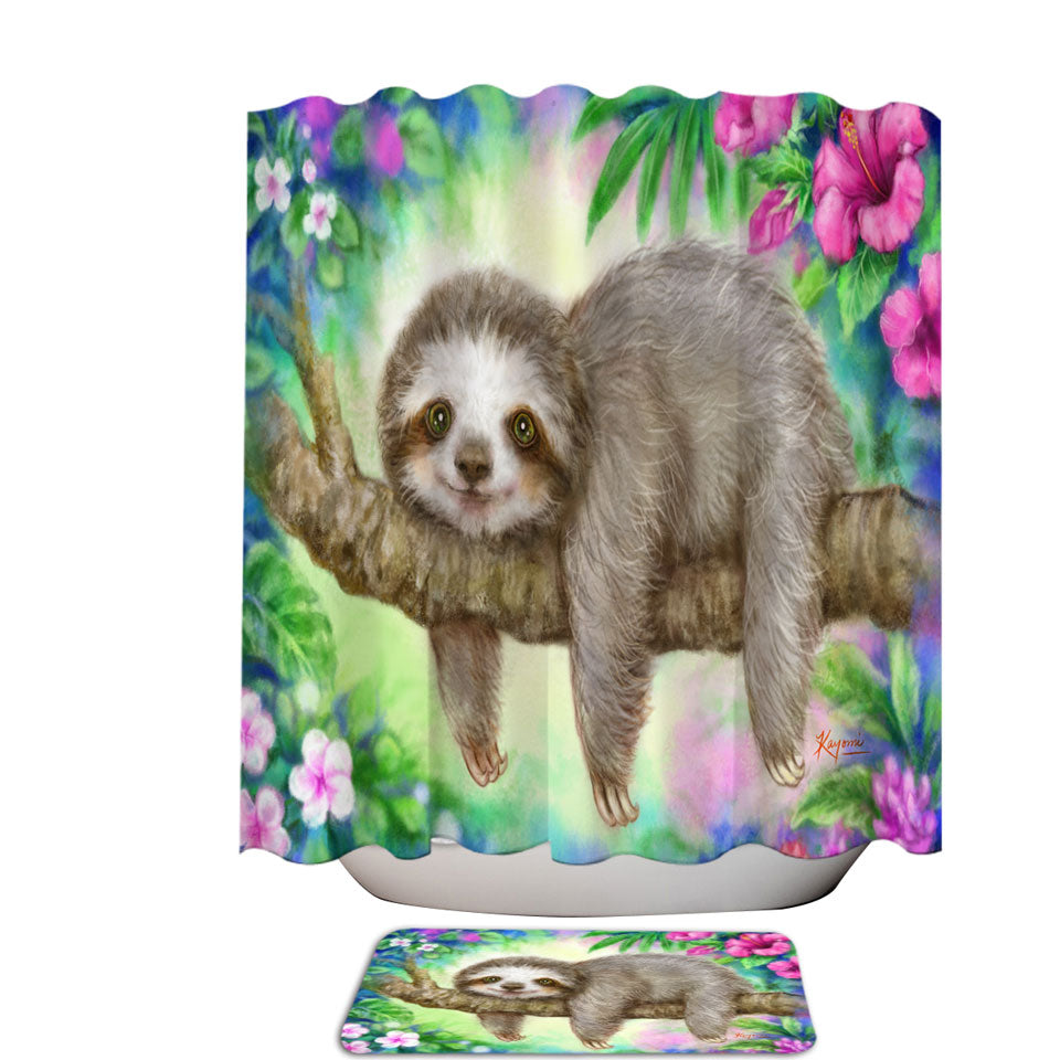 Cute Animal Drawing Sloth Shower Curtains