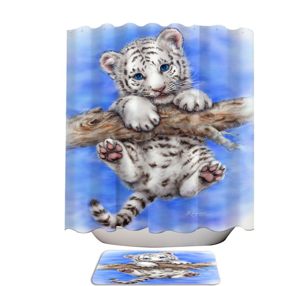 Cute Animal Shower Curtains Art White Tiger Cub Adventure