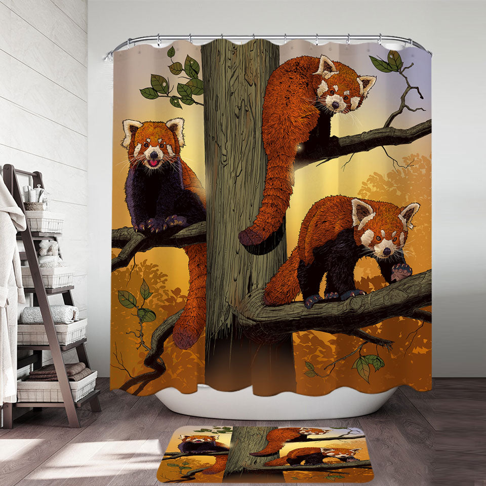 Cute Animals Art Red Pandas shower Curtain