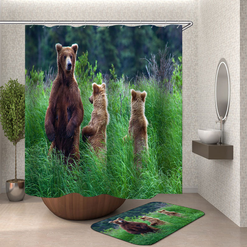 Cute Animals Shower Curtains Mama Bear and Her Baby Cubs