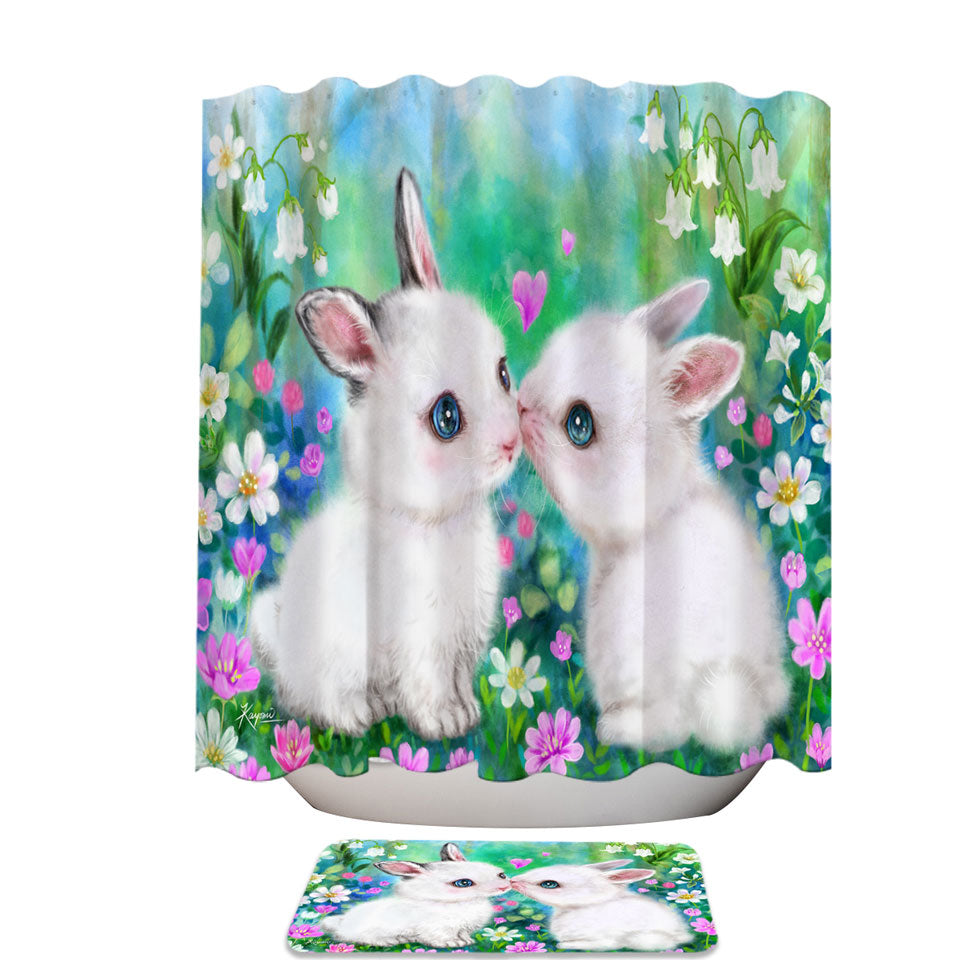 Cute Art Paintings Flower Garden Bunnies Shower Curtain