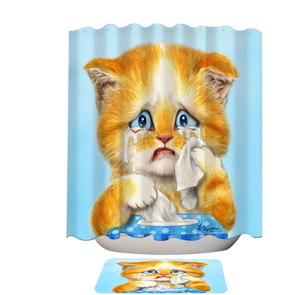 Cute Art Shower Curtain Crying Sweet Little Kitty Cat