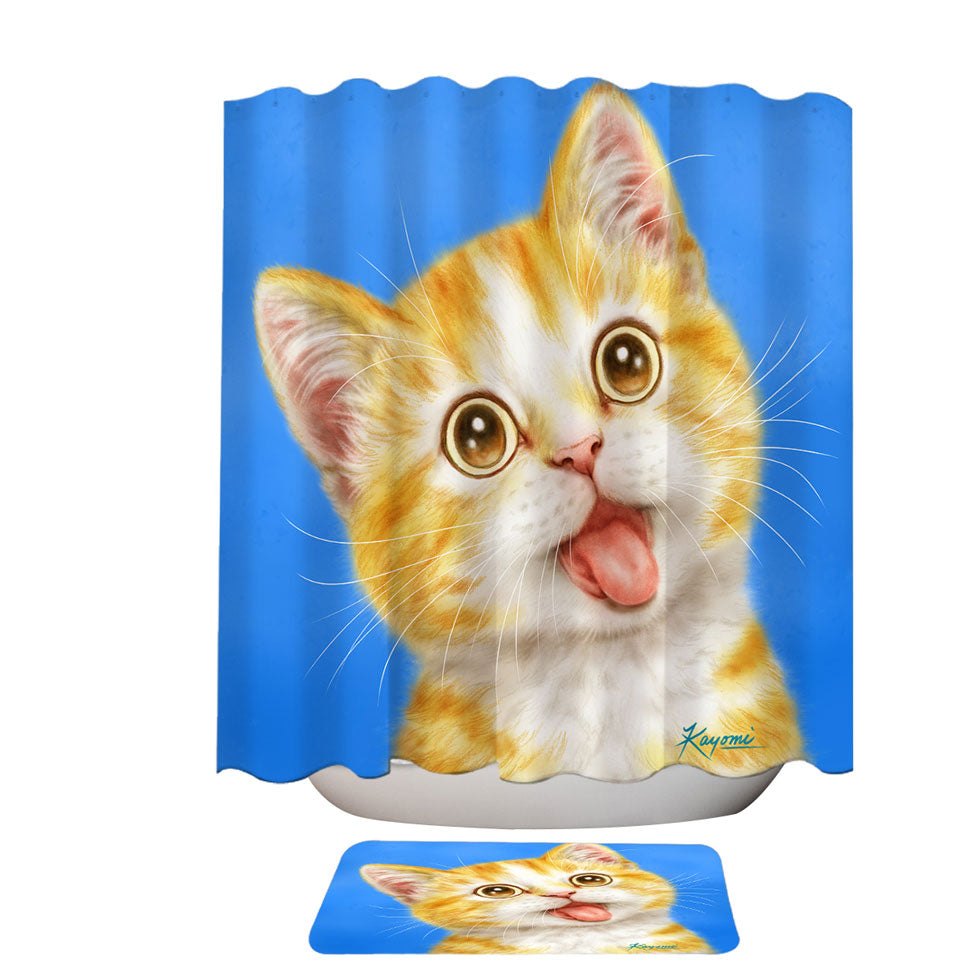 Cute Art Shower Curtain for Kids Happy Kitty Cat