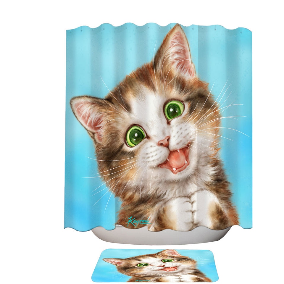 Cute Art Shower Curtains for Kids Sweet Innocent Kitty Cat