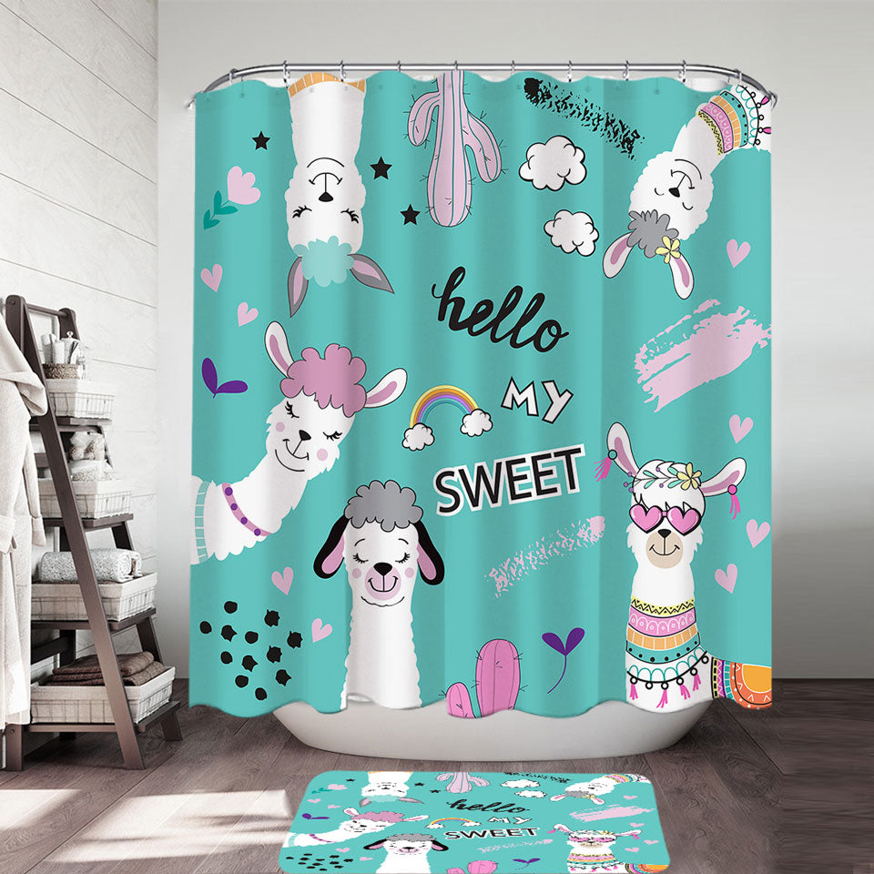 Cute Bathroom Decor Hello My Sweet Llama Shower Curtain