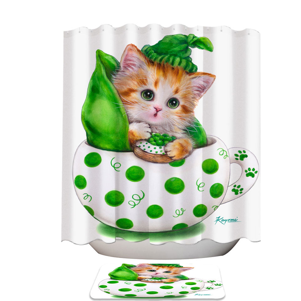 Cute Cat Art Drawings the Peapod Cup Kitten Shower Curtain made of Fabric