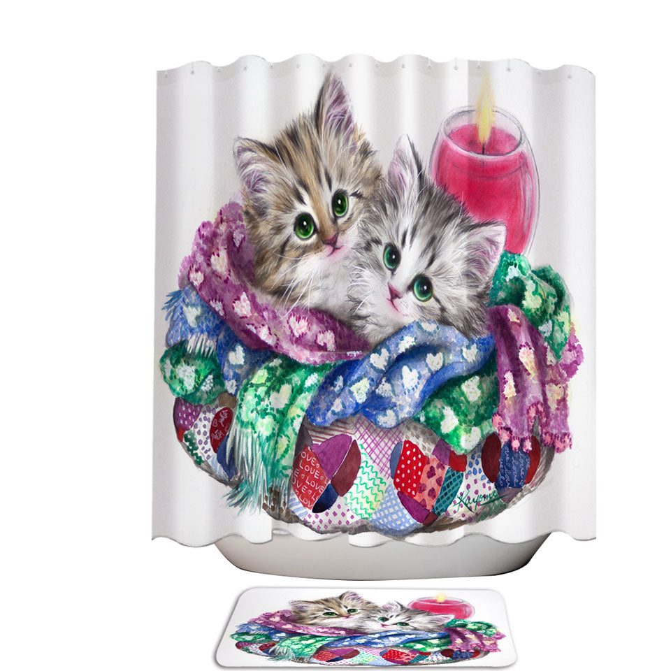 Cute Cat Art Keep Warm Tabby Kittens Shower Curtains Made of Fabric