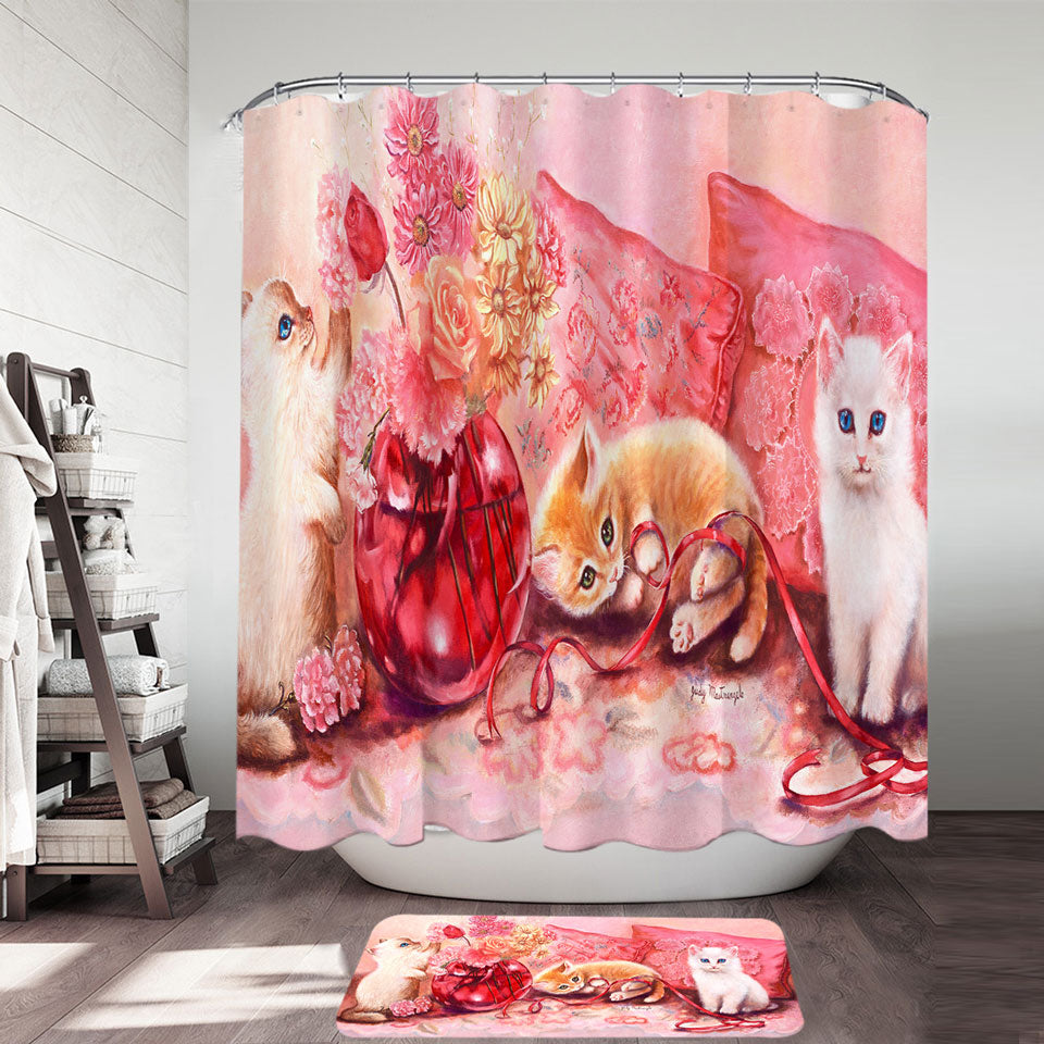 Cute Cat Art the Three Adorable Kittens Shower Curtain