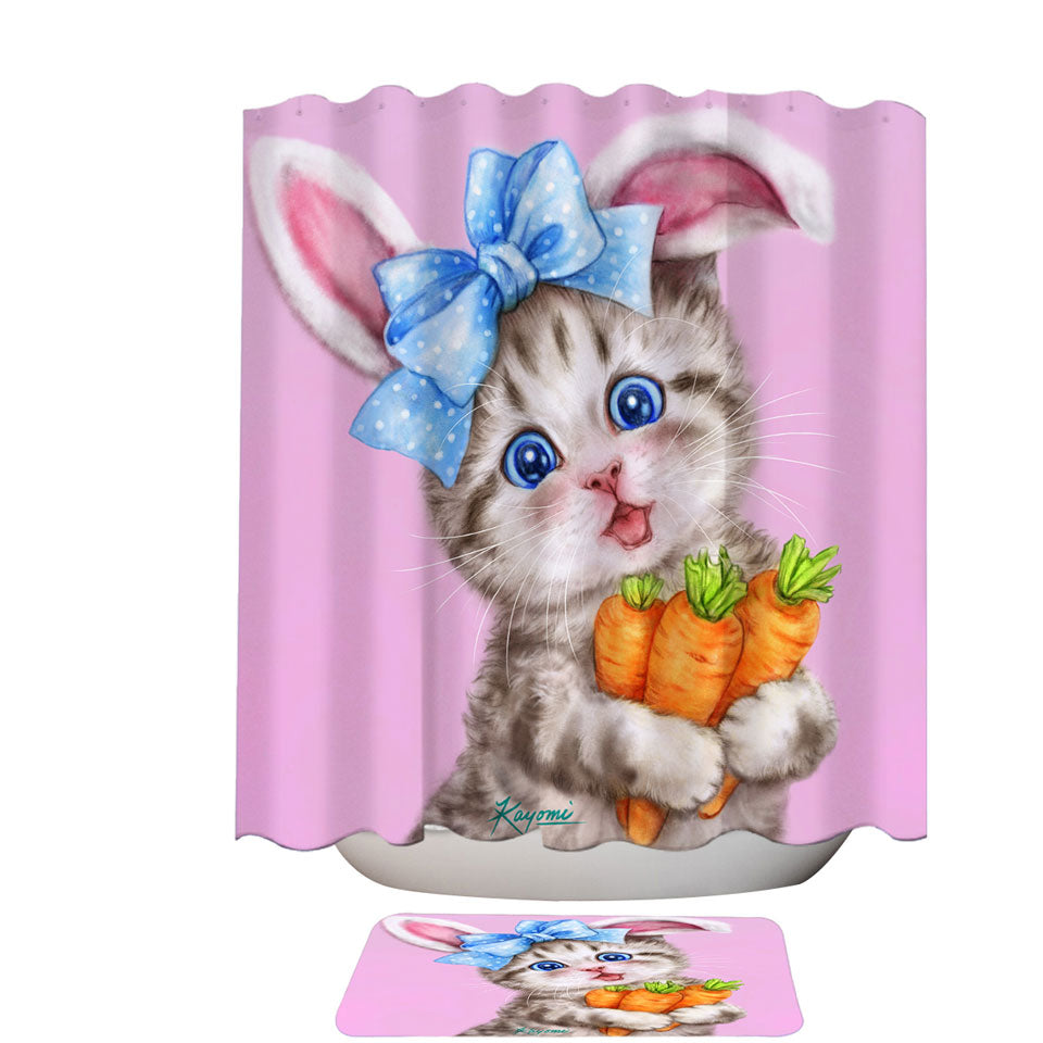 Cute Cat Drawings Fabric Shower Curtain for Kids the Rabbit Kitten