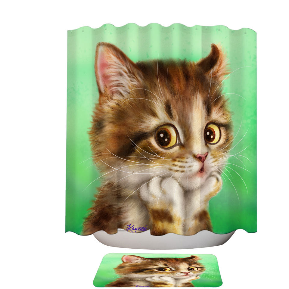 Cute Cat Shower Curtain with Art Designs Patient Kitten