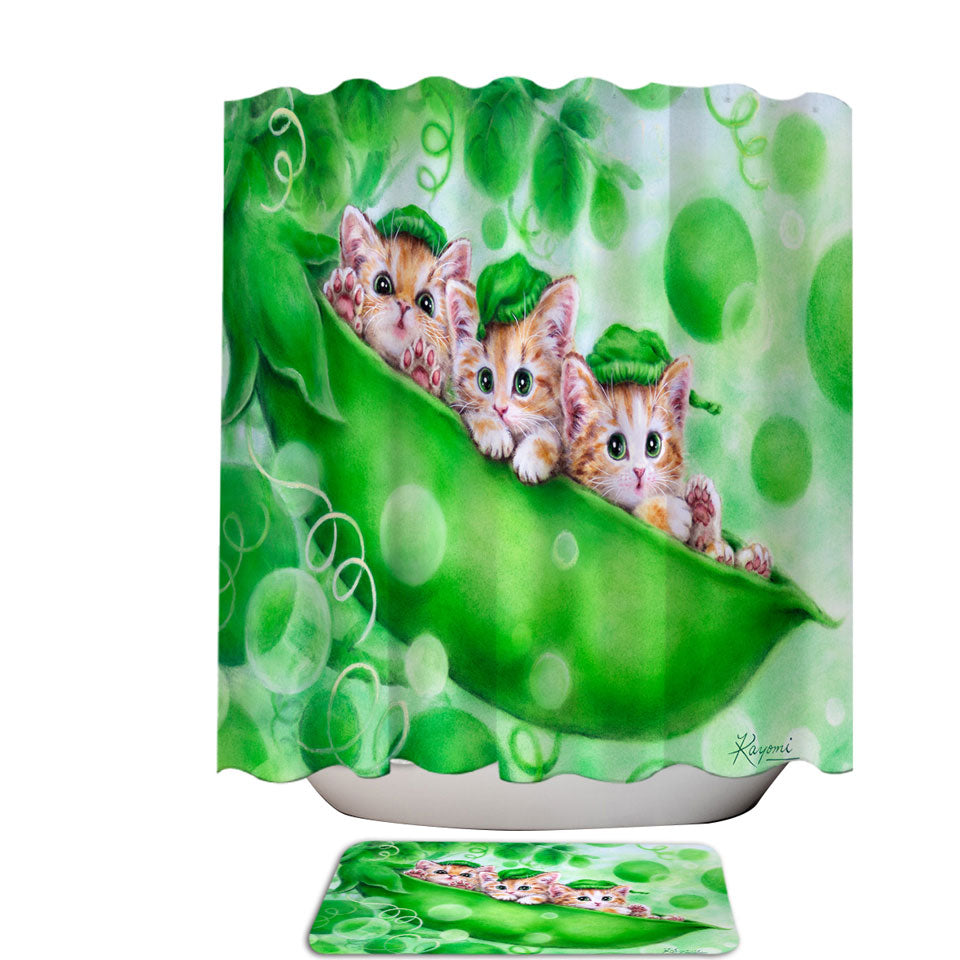 Cute Cats Art Drawing Peapod Shower Curtain Ginger Kittens