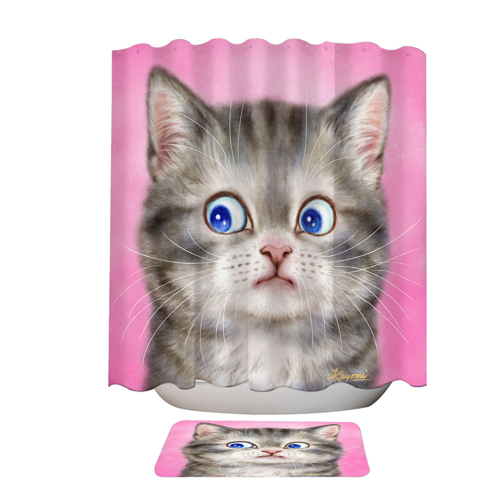 Cute Cats Designs Shower Curtain for Kids Worried Kitten