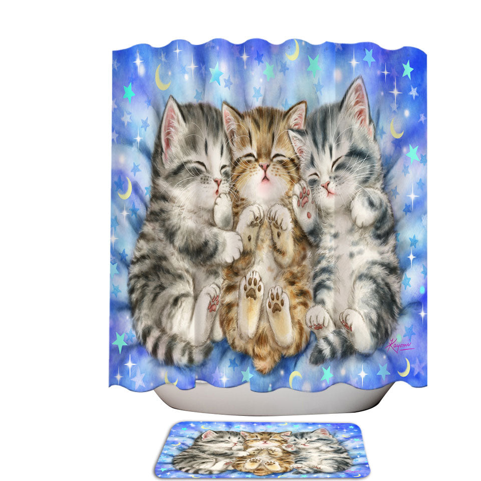 Cute Cats Nap Time Three Sweet Kittens Shower Curtains for Kids Bathroom