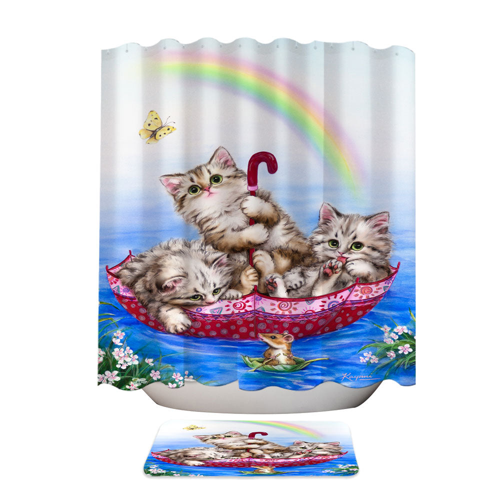 Cute Cats Shower Curtains for Kids Three Kittens in the Lake