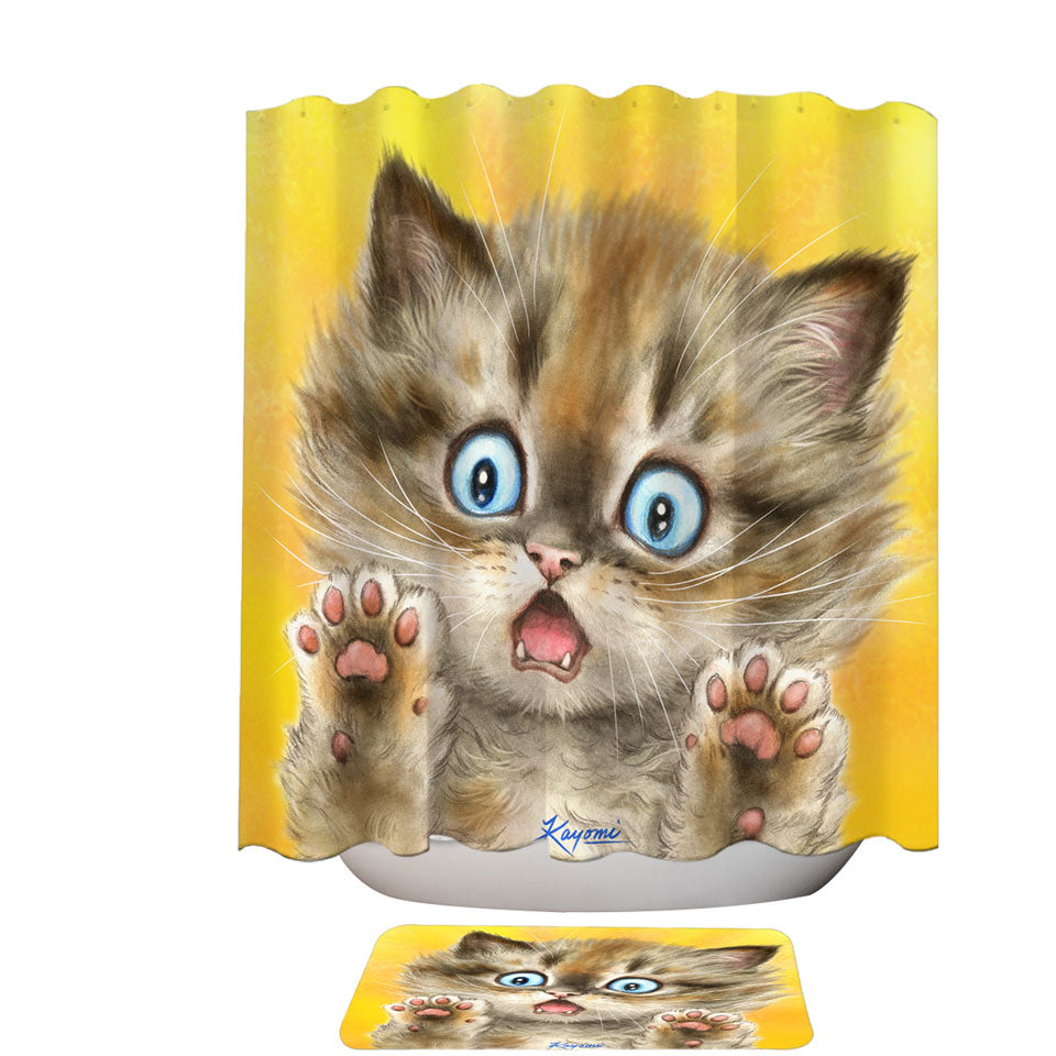 Cute Cats Terrified Baby Blue Eyes Kitten Childrens Shower Curtains