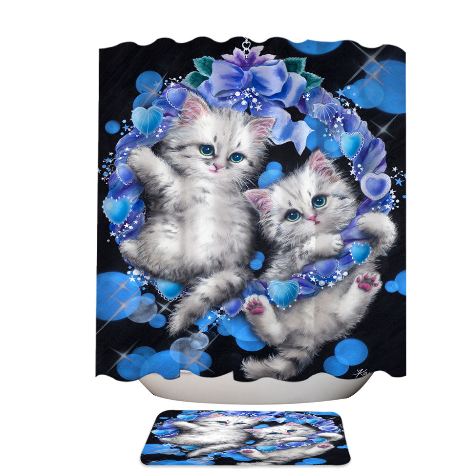 Cute Cats the Blue Wreath Kittens Inexpensive Shower Curtains