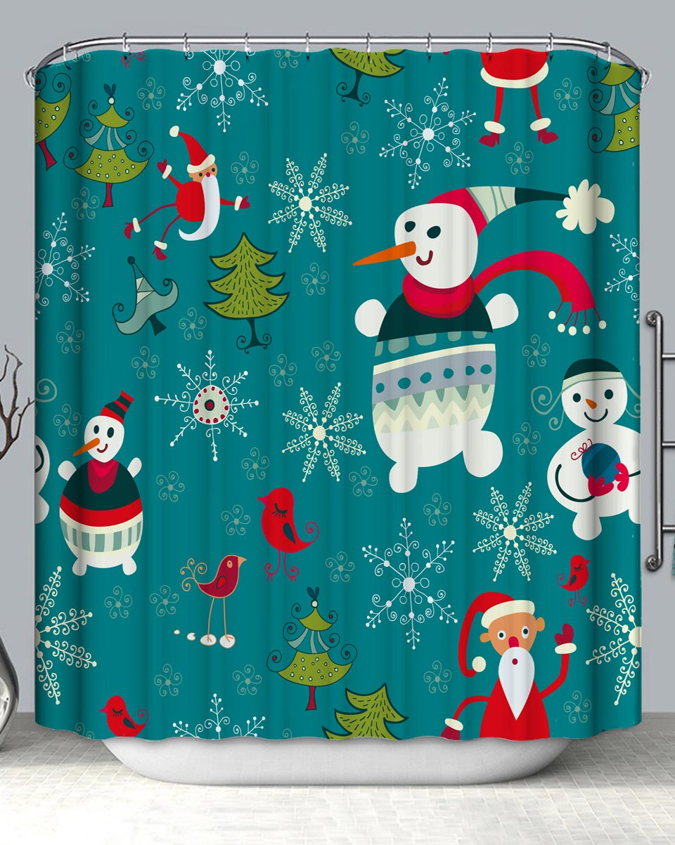 Cute Christmas Characters Snowman and Santa Shower Curtain