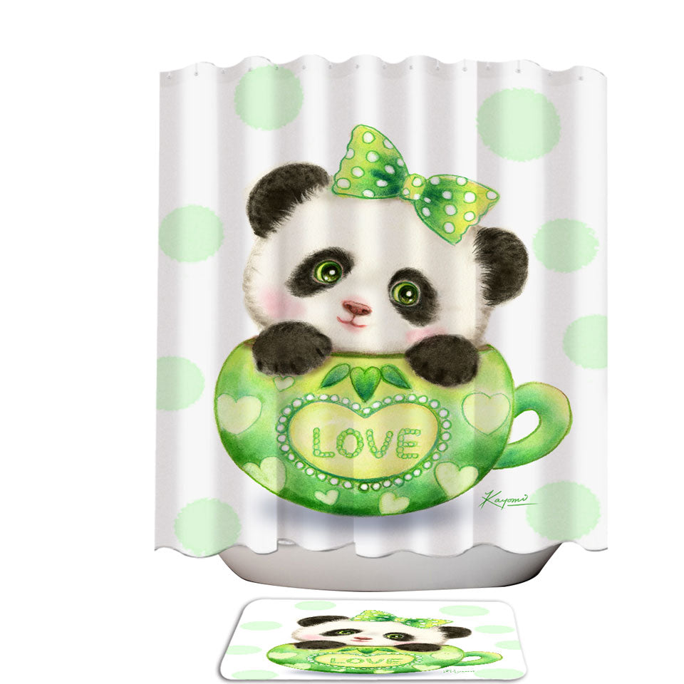 Cute Design Green Love Cup Panda Shower Curtain