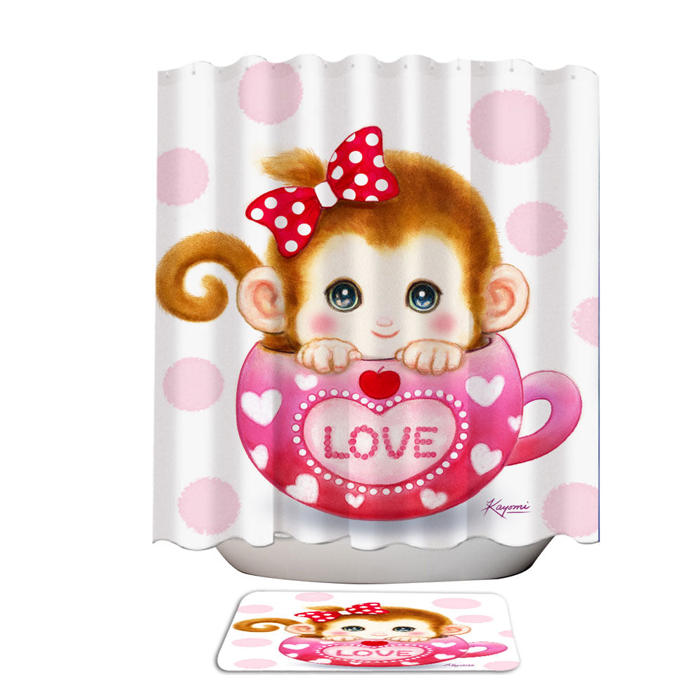 Cute Design Pinkish Love Cup Monkey Shower Curtain