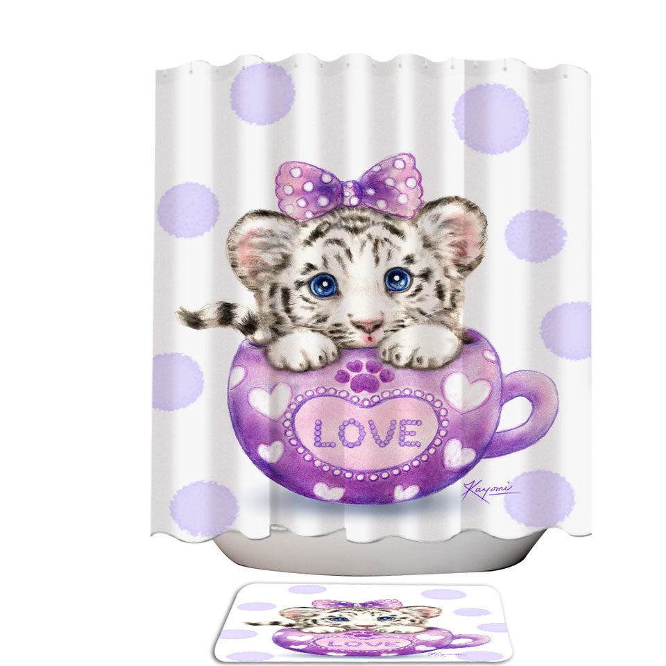 Cute Design Purple Love Cup White Tiger Shower Curtains made of Fabric