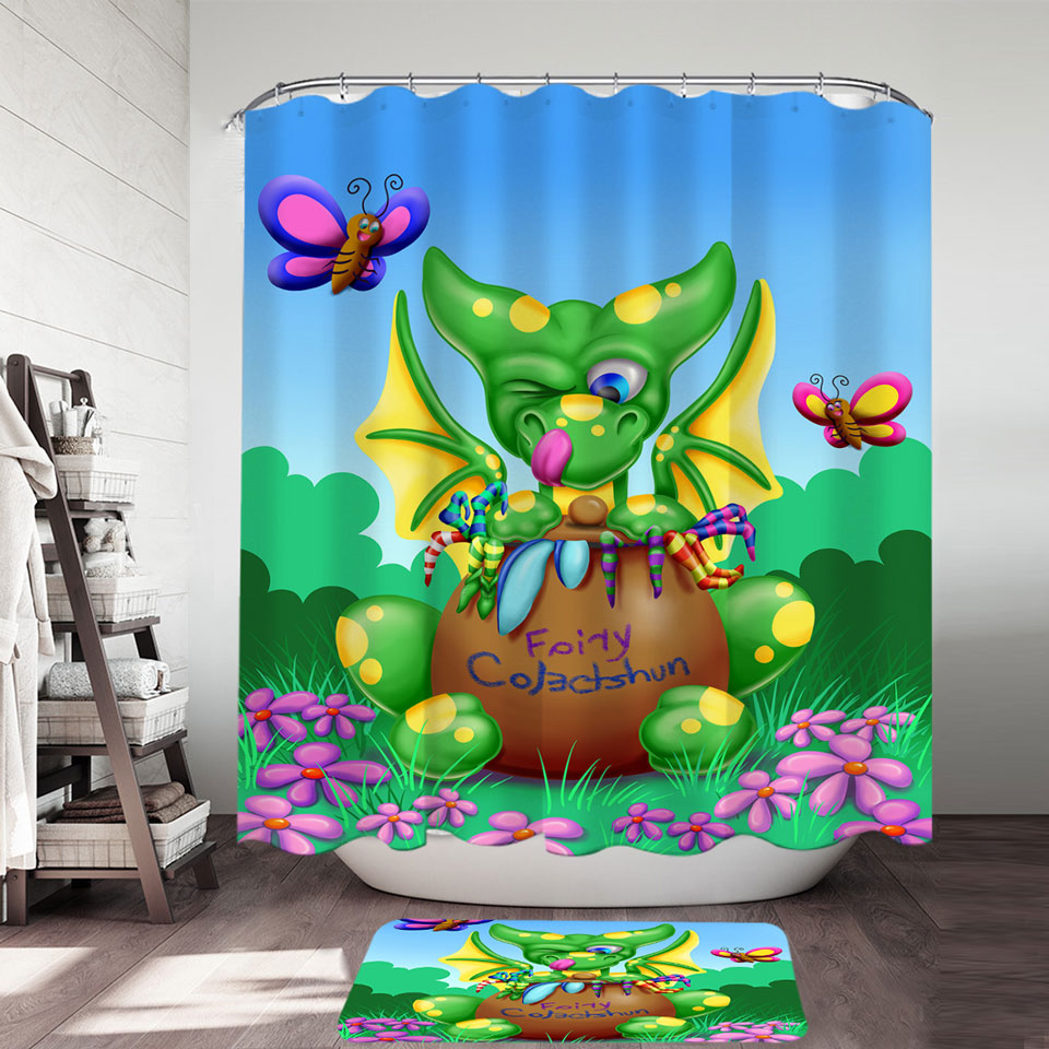 Cute Dragon and Butterfly Shower Curtains for Children