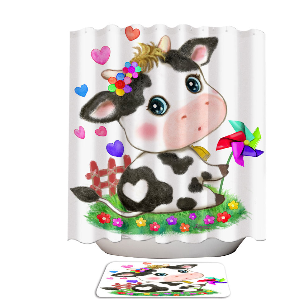 Cute Drawings for Kids Little Moo Heart Cow Shower Curtain