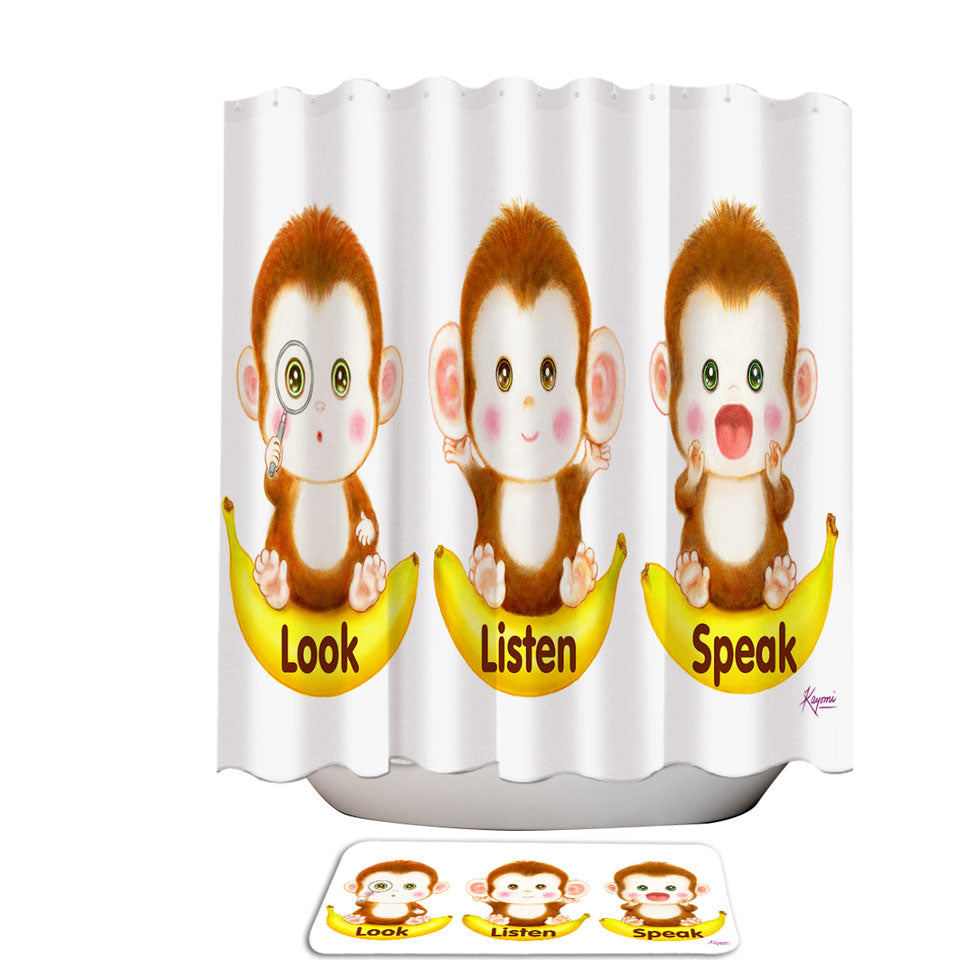 Cute Educational Bananas and Three Monkeys Shower Curtain