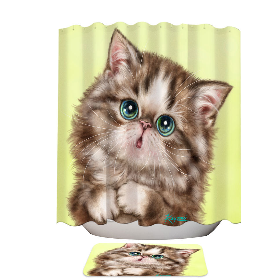 Cute Fabric Shower Curtains Kittens Drawings Brown Tabby Kitty Cat