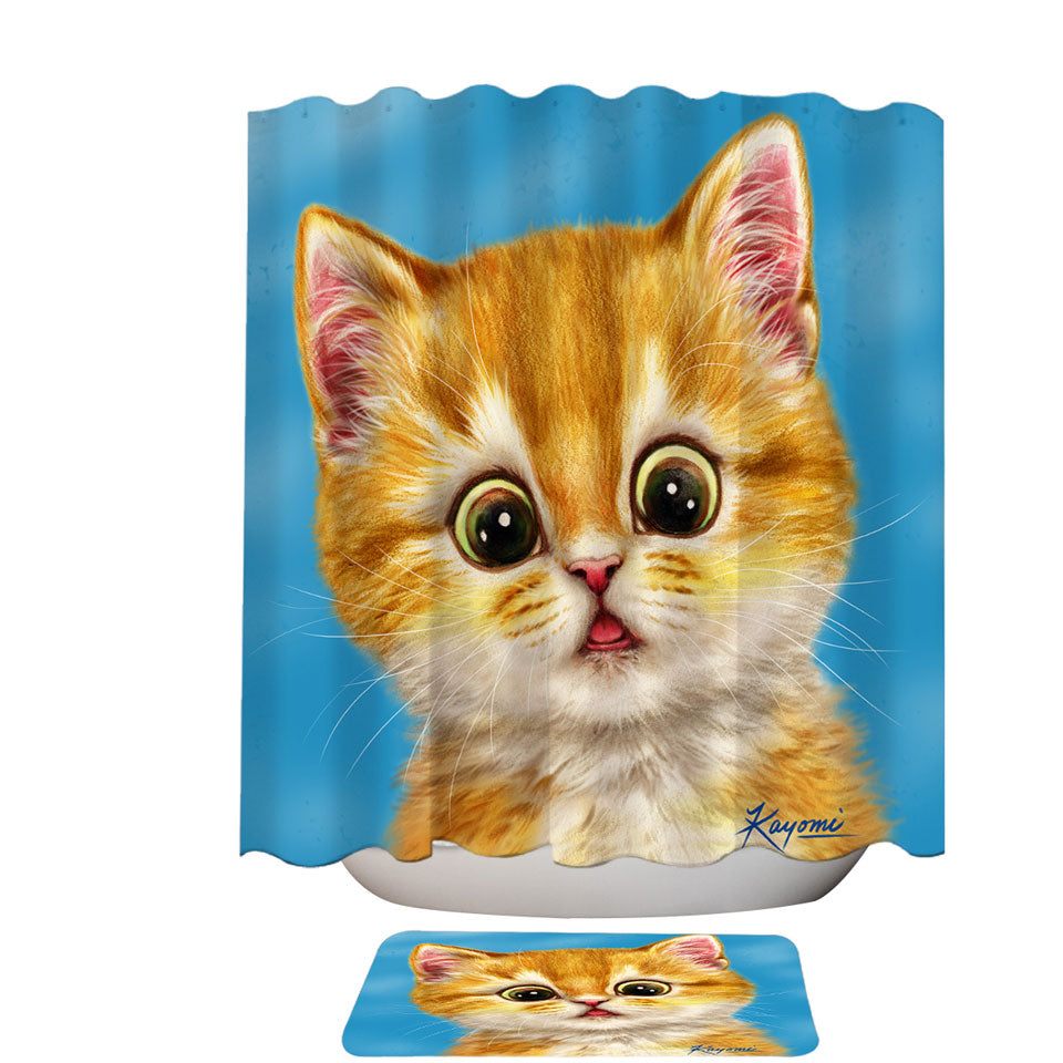 Cute Ginger Cats Designs Surprised Kitten Shower Curtain