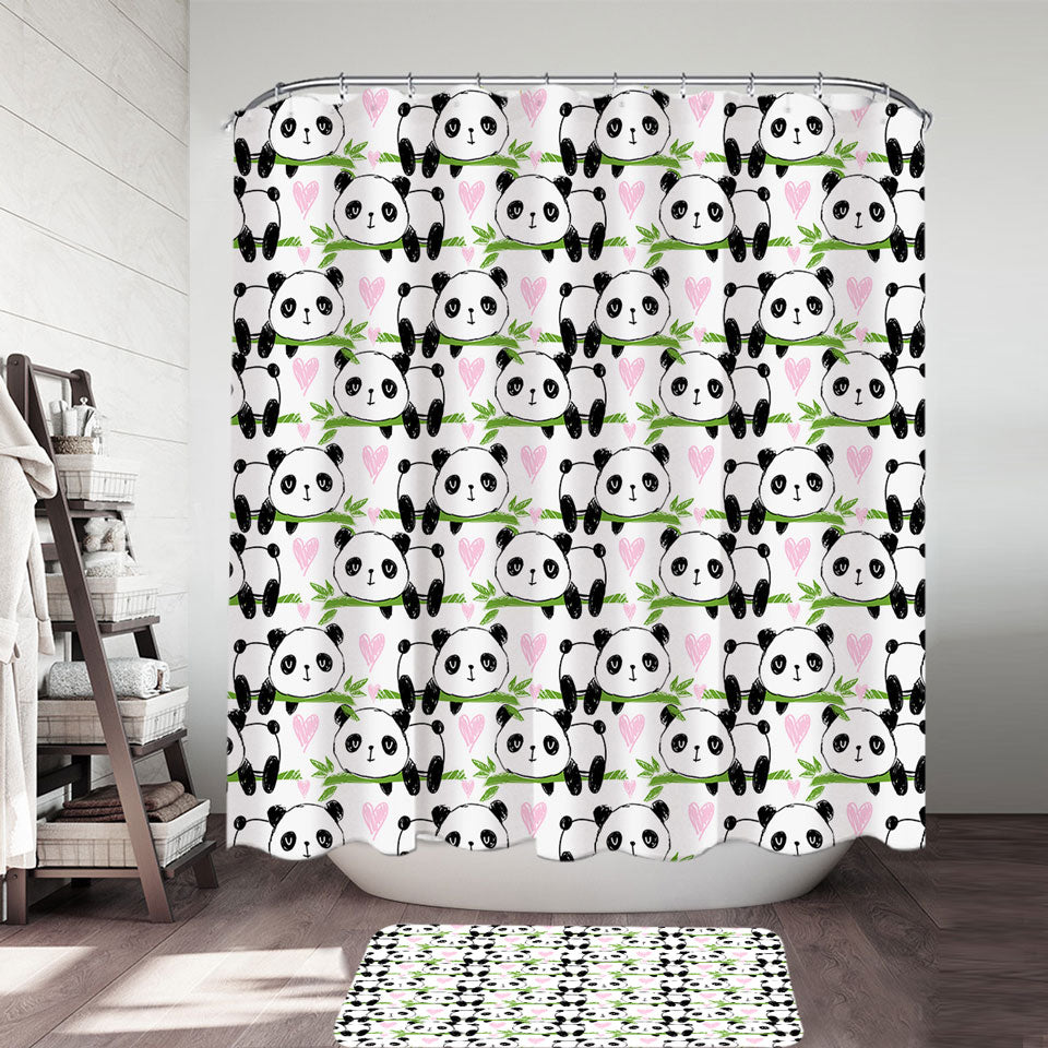 Cute Heart and Panda Shower Curtains for Kids