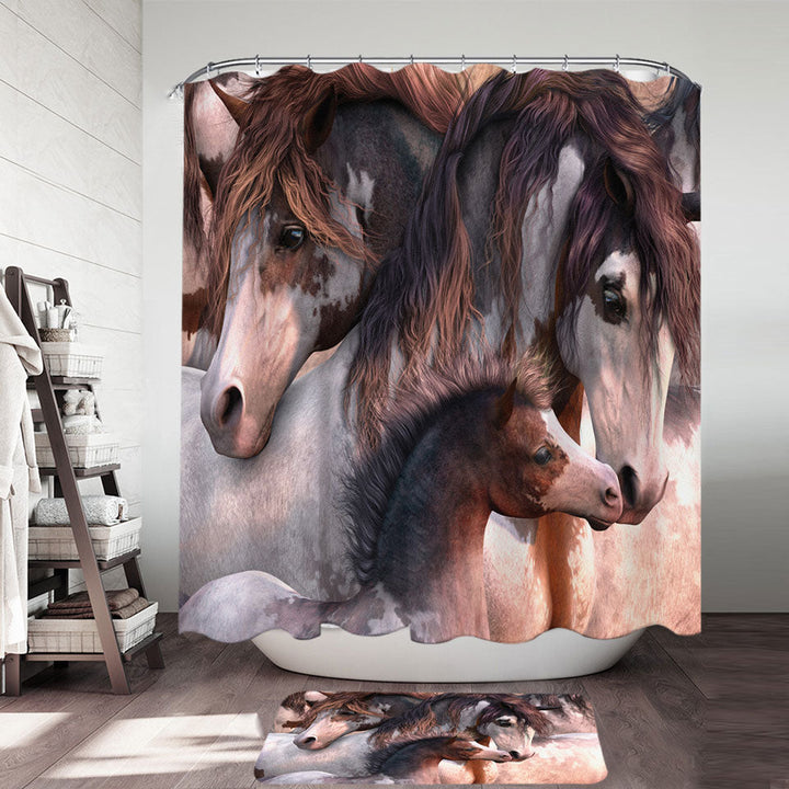 Cute Horses Art Beautiful Horse Family Shower Curtain