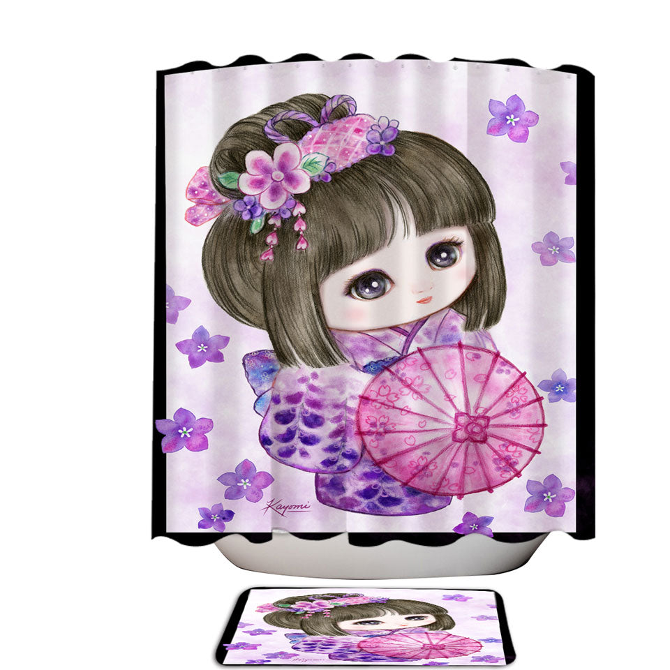 Cute Japanese Girl Wearing Purple Kimono Shower Curtain