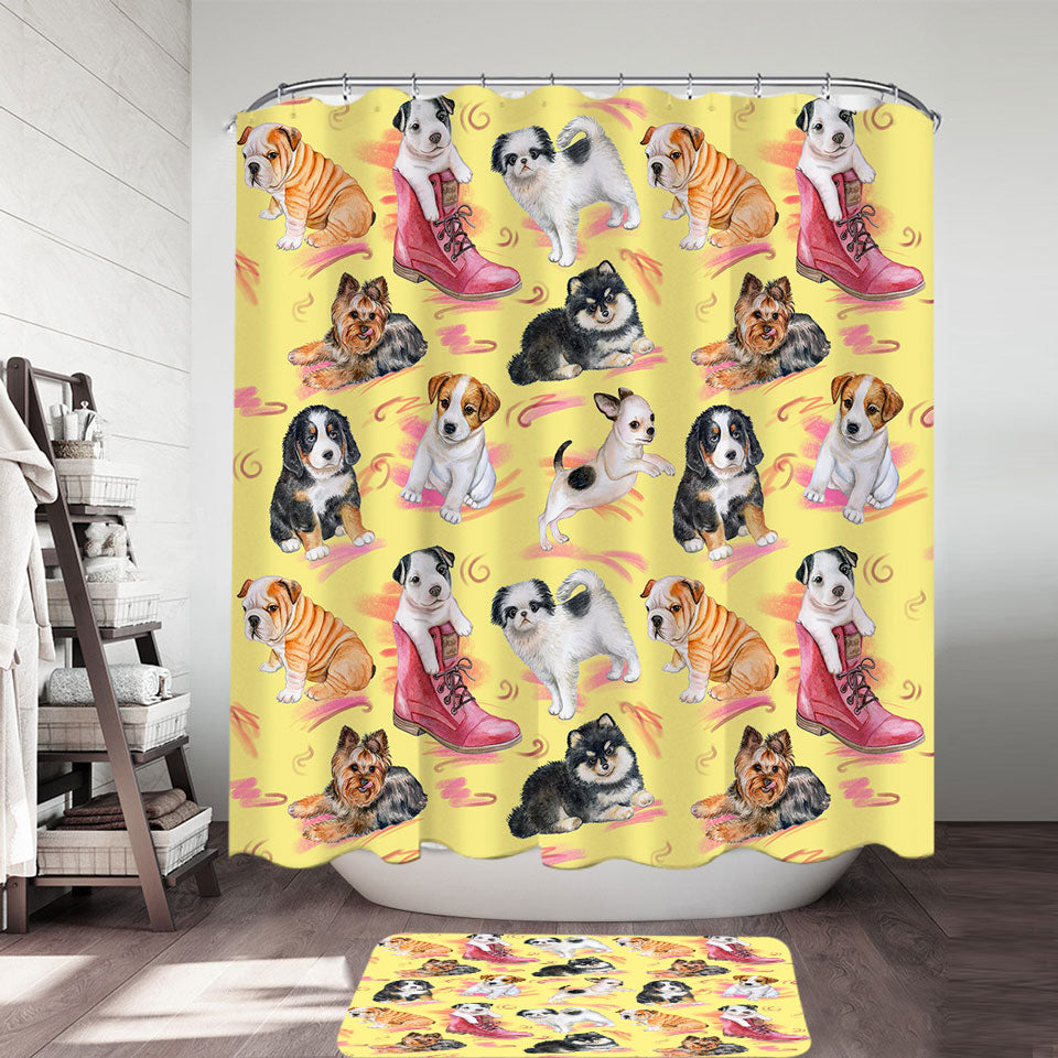 Cute Kids Shower Curtains Dogs Puppies Shower Curtain