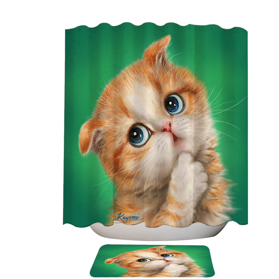 Cute Kids Shower Curtains Innocent Ginger Kitty Cat