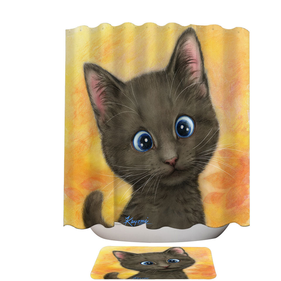 Cute Kittens Art Silly Blue Eyes Cat Shower Curtain made of Fabric